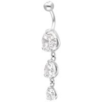 Banane en argent avec trois cristaux clairs Piercing en argent avec trois cristaux clairs sur une tige courbée