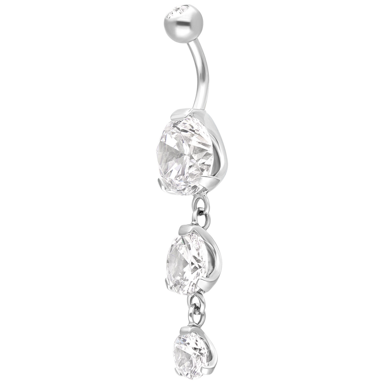 Banane en argent avec trois cristaux clairs Piercing en argent avec trois cristaux clairs sur une tige courbée