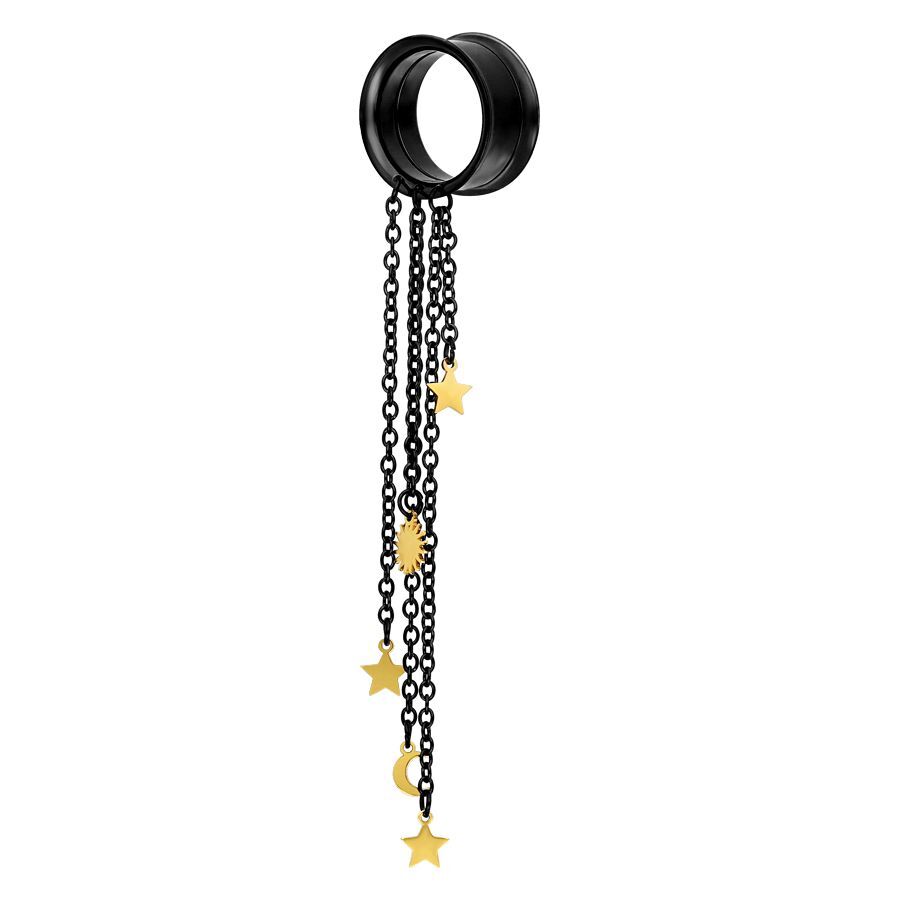 Tunnel noir avec pendentifs dorés Tunnel noir avec pendentifs dorés en forme d'étoile et de lune