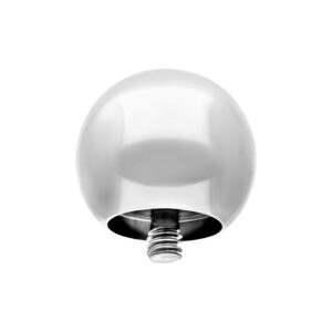 Boule de rechange en argent en acier chirurgical avec filetage externe sur fond blanc
