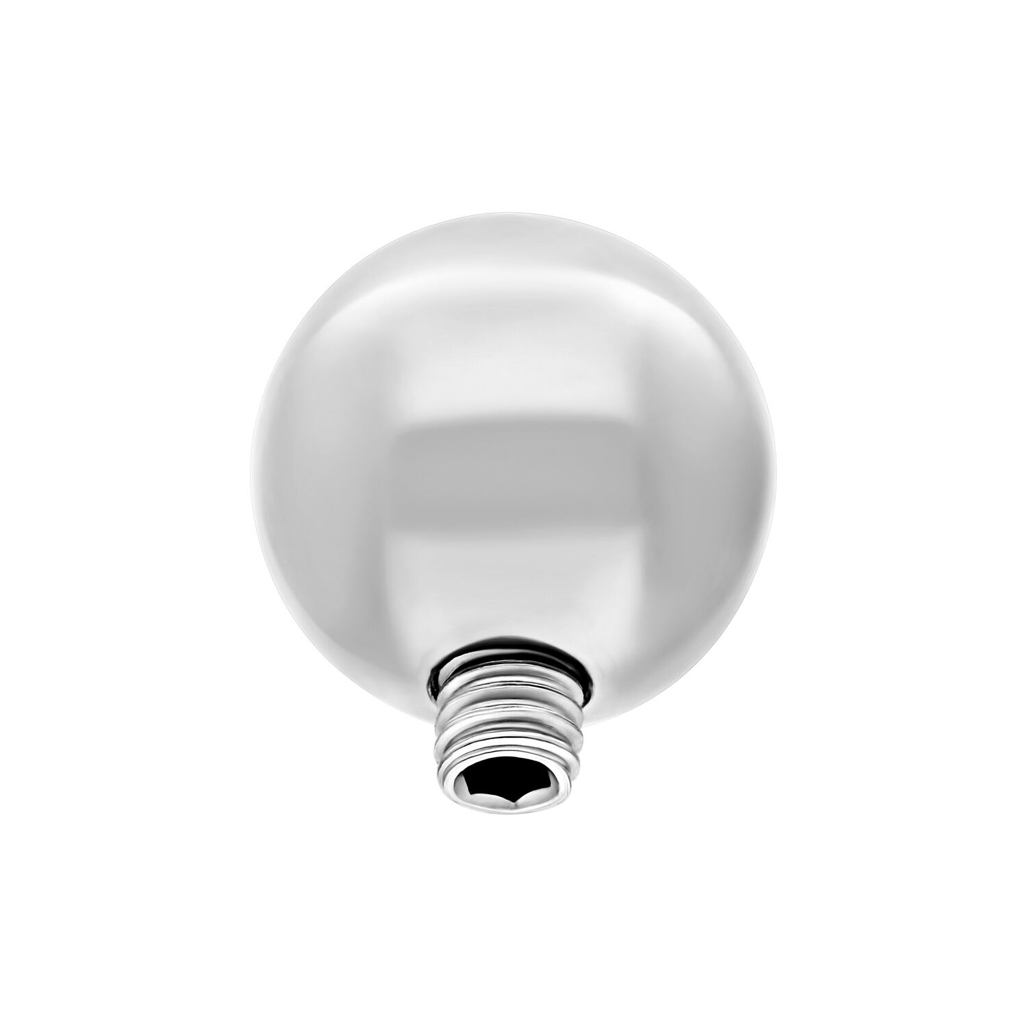 Boule de rechange pour piercing, argent, filetage externe Boule de rechange argentée avec filetage externe sur fond blanc