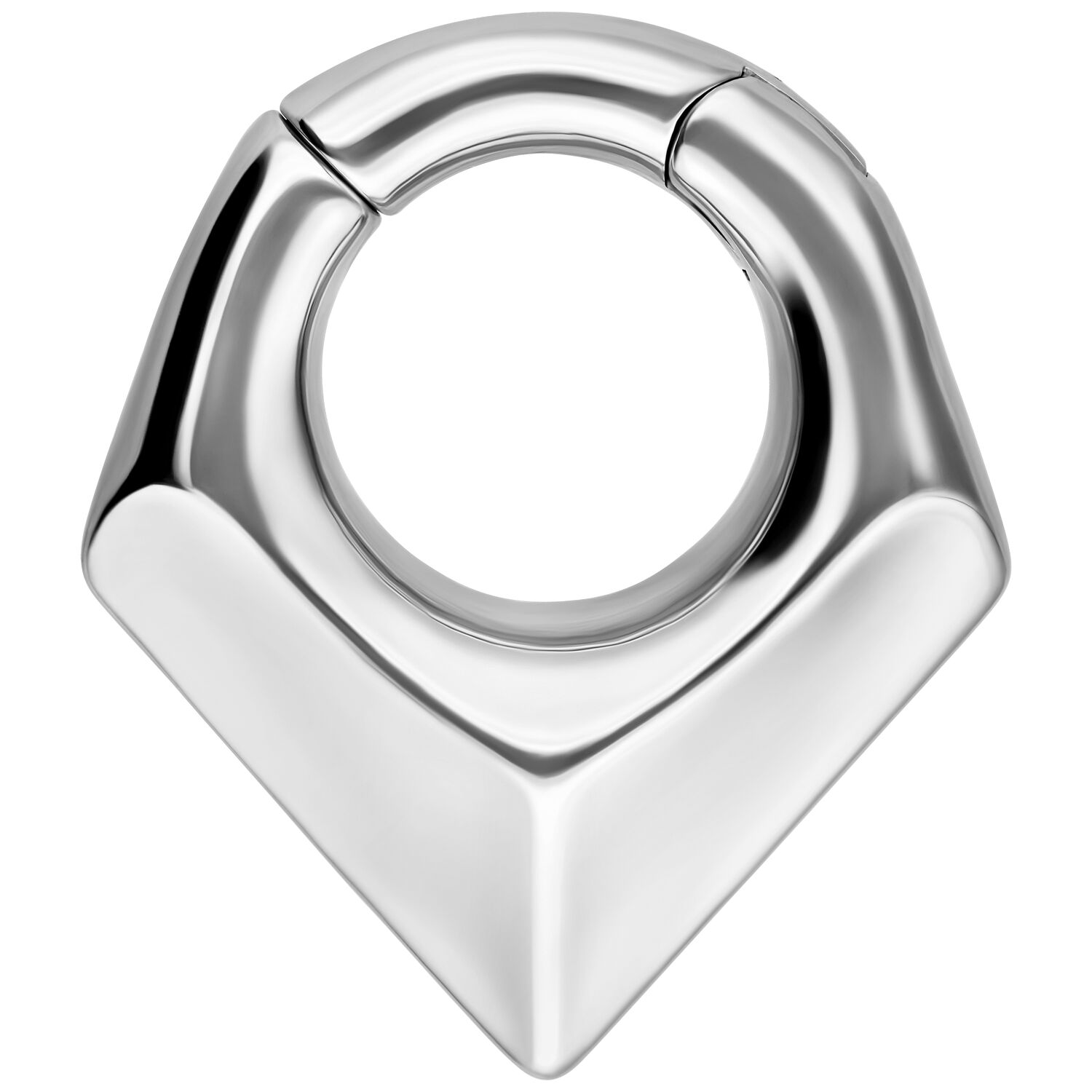 Poids d'oreille triangulaires en métal argenté Poids d'oreille triangulaire en acier chirurgical argenté sur fond blanc
