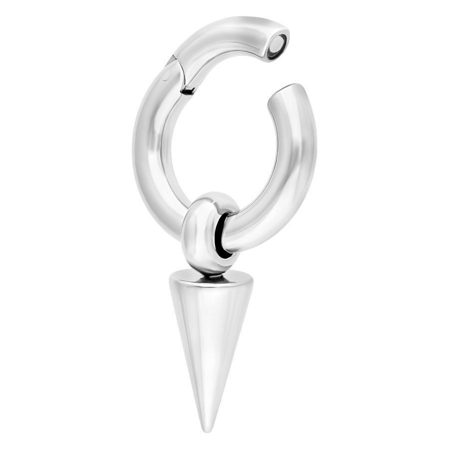 Poids d'oreille Arrow argentés en acier chirurgical Poids d'oreille argenté avec pendentif conique sur fond blanc