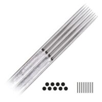 Ensemble de 20 aiguilles Magnum Long Taper Aiguilles Magnum Long Taper argentées sur fond blanc