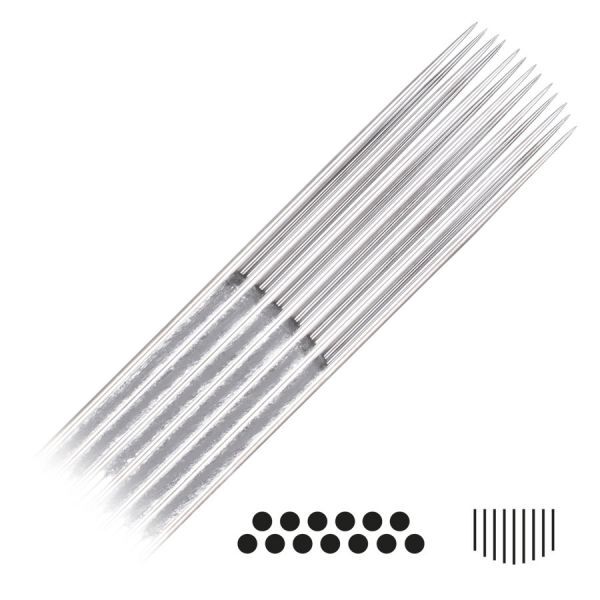 Aiguilles de tatouage Magnum Curved Long Taper 50 pièces Aiguilles de tatouage en acier chirurgical argenté sur fond blanc