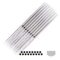 Aiguilles de tatouage Magnum Curved Long Taper 50 pcs Aiguilles de tatouage Magnum Curved Long Taper en acier chirurgical sur fond blanc