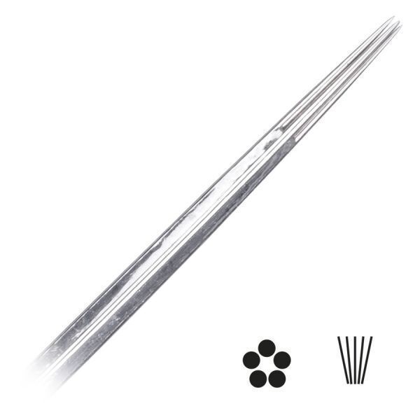 Aiguilles de tatouage Round Liner Long Taper 50 pcs Gros plan sur des aiguilles de tatouage Round Liner Long Taper sur fond blanc