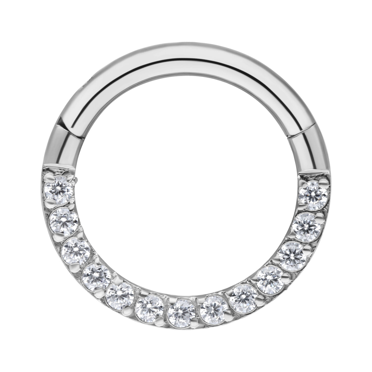 Clicker de Septum Argenté Pavé 6mm Clicker de septum argenté avec cristaux pavé sur fond blanc
