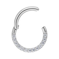 Clicker de Septum Argenté avec Pierres Cristallines, 6mm Clicker de septum argenté en acier chirurgical avec pierres cristallines sur fond blanc