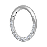 Clicker de Septum Argenté Pavé 6mm Clicker de septum argenté avec cristaux clairs sur fond blanc