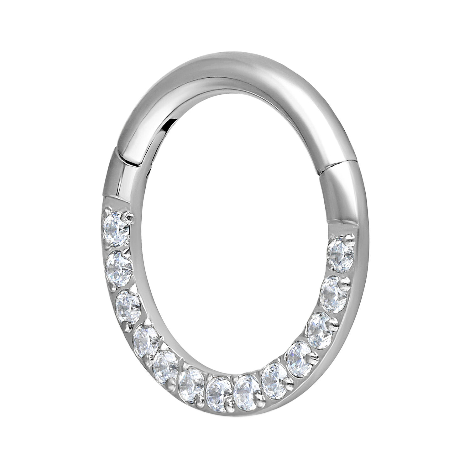 Clicker de Septum Argenté Pavé 6mm Clicker de septum argenté avec cristaux clairs sur fond blanc