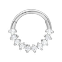 Glamoureux Clicker de Septum en Argent avec Cristaux Clicker de septum argenté en acier chirurgical avec cristaux, sur fond blanc
