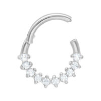 Clicker de Septum Glamour Argenté avec Cristaux Clicker de septum argenté en acier chirurgical avec cristaux clairs sur fond blanc