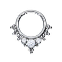 Crystal Bindi Clicker Argent avec Cristaux Clicker de septum argenté avec pierres cristallines sur fond blanc
