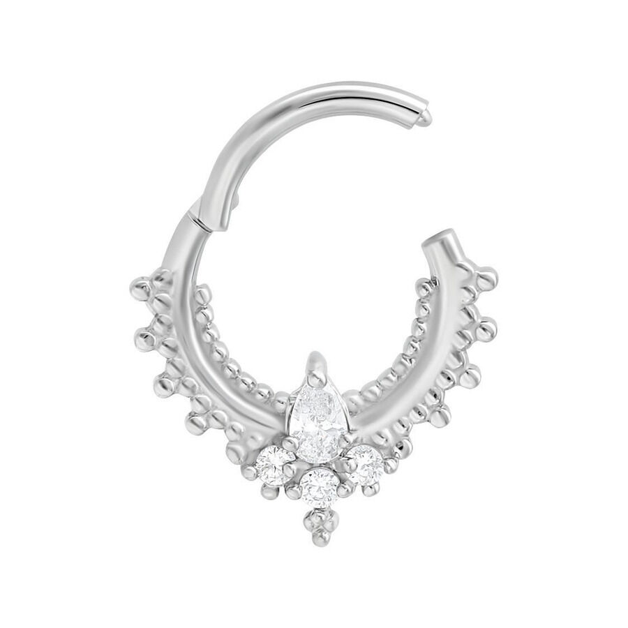 Clicker Oriental Drop argenté avec cristaux sur fond blanc