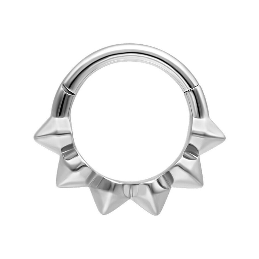 Anneau Clicker à Piques Argenté 8mm Anneau Clicker à piques argenté en acier chirurgical, diamètre 8mm, sur fond blanc