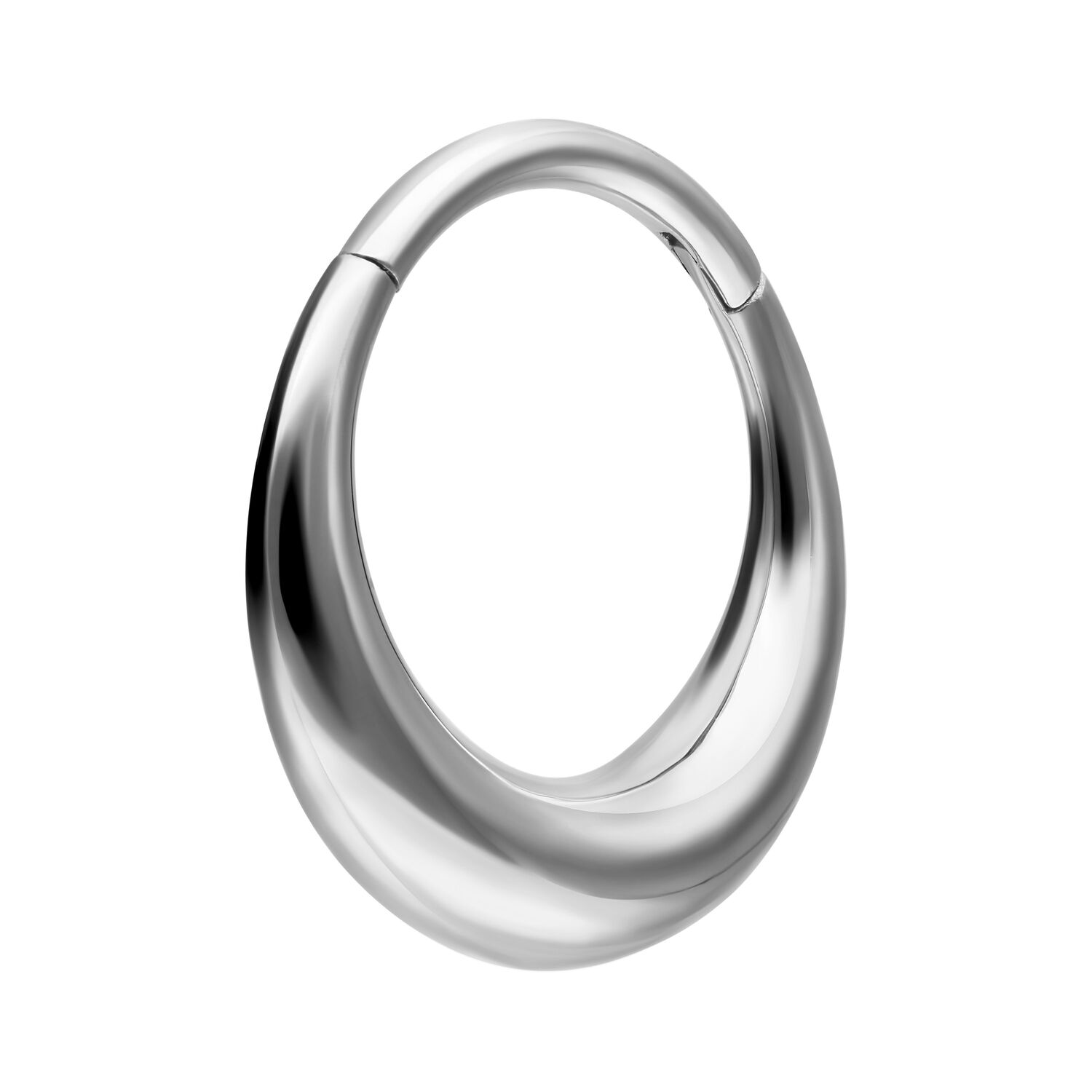 Clicker Chunky Septum Argent 10mm Piercing Clicker Chunky Septum argenté en acier chirurgical avec un diamètre de 10mm sur fond blanc