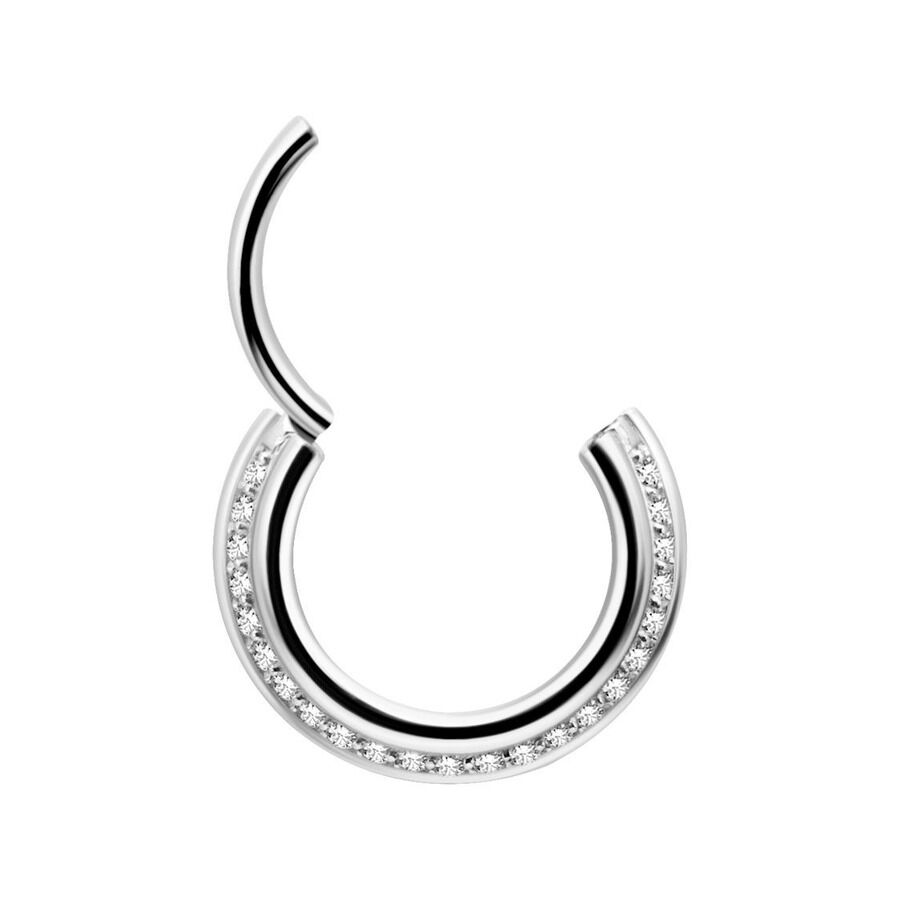 Clicker de septum argenté avec cristaux 1,2 mm Clicker de septum argenté, épaisseur 1,2 mm, diamètre intérieur 8,0 mm, cristaux