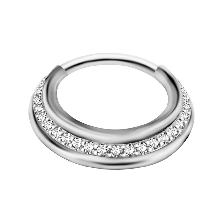 Clicker de septum argenté avec cristaux, 1,2 mm Clicker de septum argenté avec rangée de cristaux, épaisseur 1,2 mm, diamètre 8,0 mm