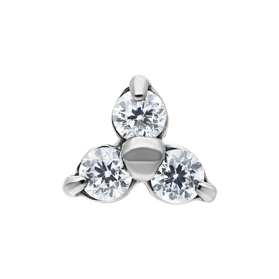 Trinity Dermal embout avec cristaux clairs Embout de piercing en argent avec trois cristaux clairs, fond de studio