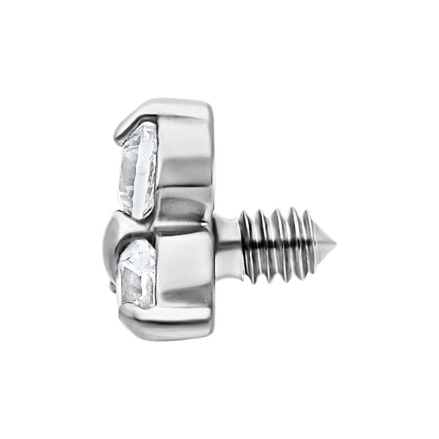 Embout Dermal Trinity argenté avec cristaux Embout Dermal argenté avec cristal clair et filetage externe