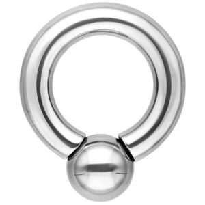 Anneau à vis argenté avec un diamètre intérieur de 10 mm et une boule de 6 mm sur fond blanc