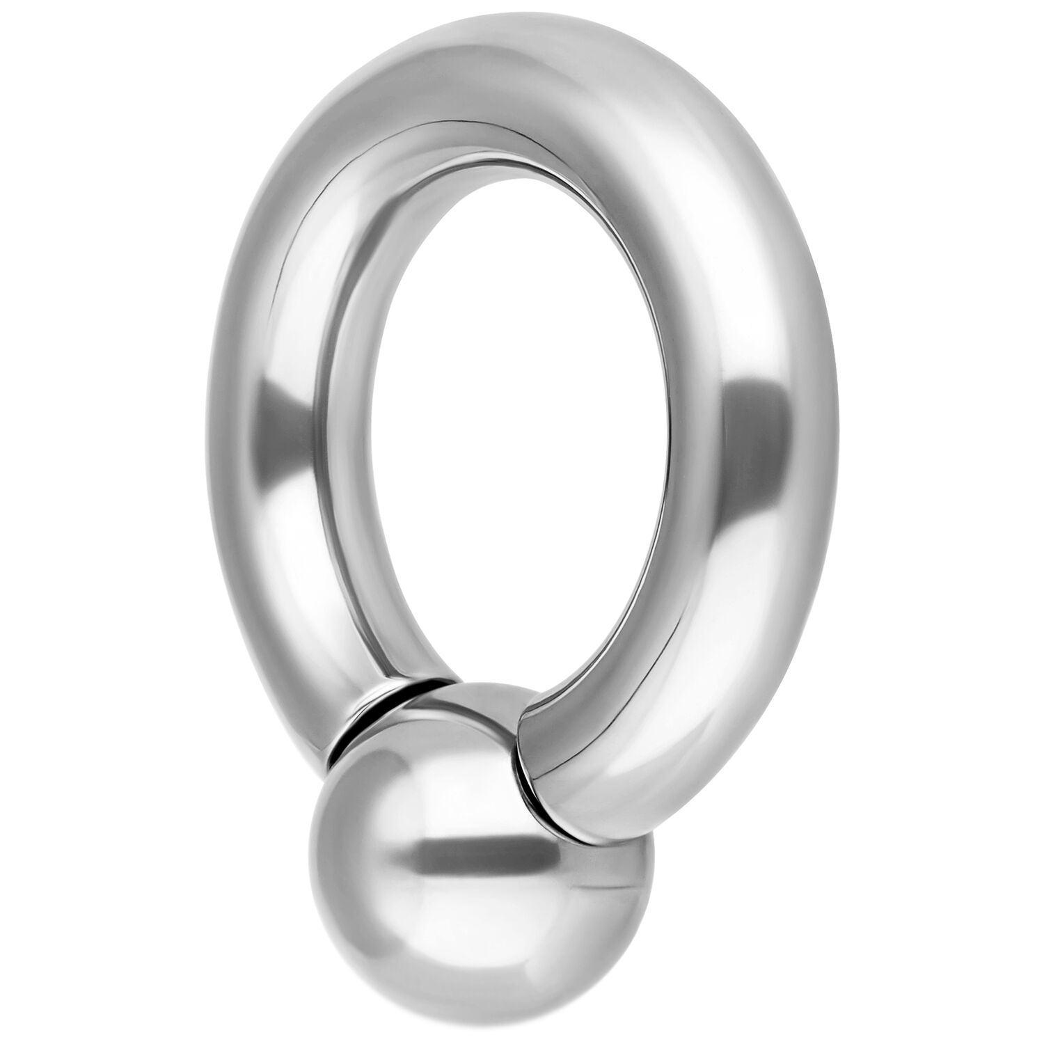 Bague à vis basique, 12 mm, argent, 4 mm épaisseur Bague à vis argentée en acier chirurgical avec un diamètre intérieur de 12 mm et une boule de 6 mm sur fond blanc