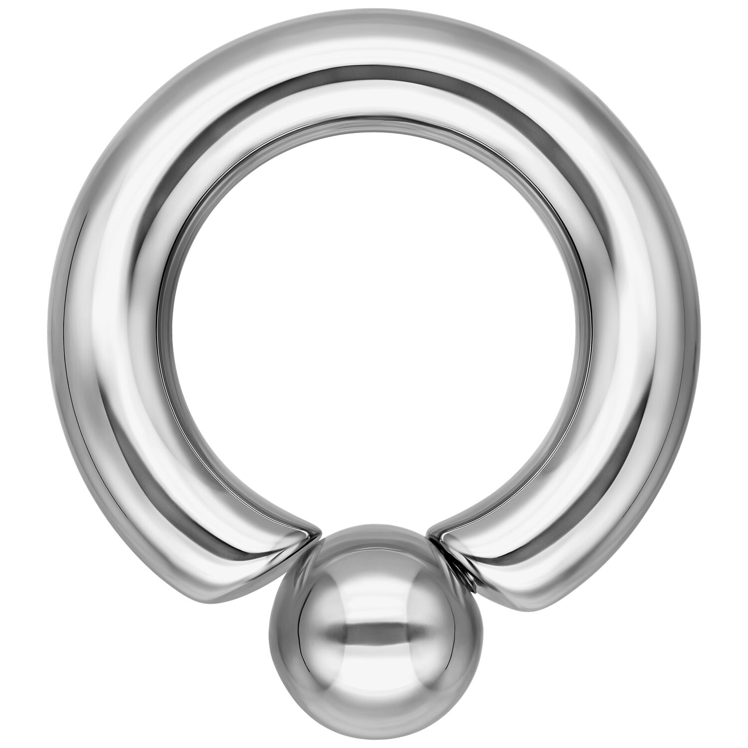 Anneau de piercing intime en acier argenté Anneau à bille vissée en acier chirurgical argenté avec surface lisse sur fond blanc