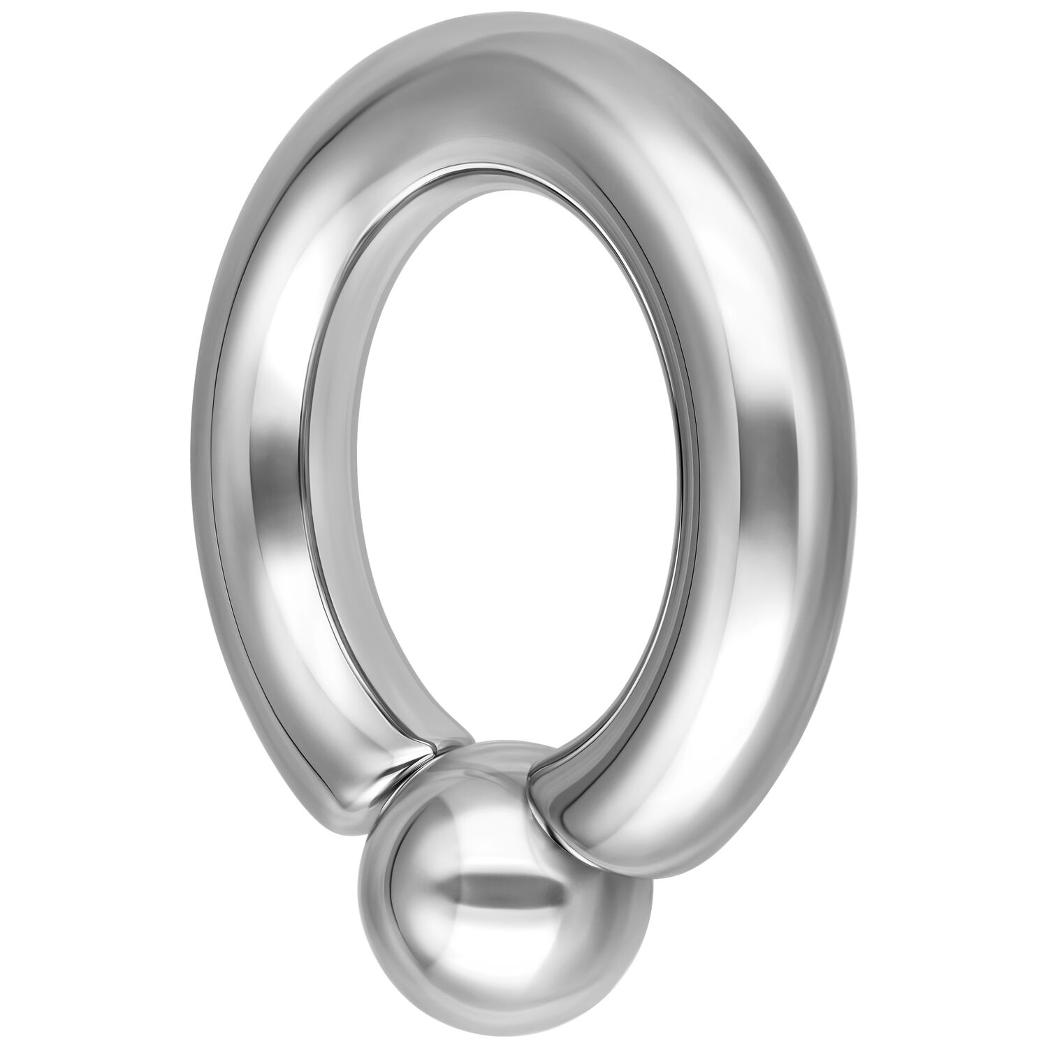 Anneau à vis basique en acier chirurgical argenté Anneau à vis en acier chirurgical argenté avec boule sur fond blanc