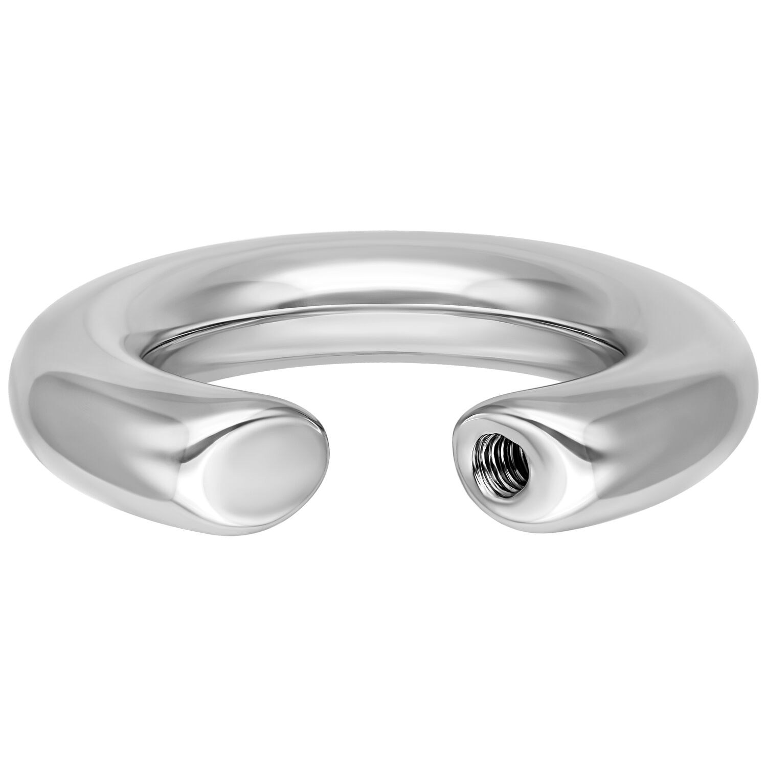 Anneau basique en argent avec bille vissée en acier chirurgical Anneau piercing en argent en acier chirurgical sur fond blanc avec filetage interne