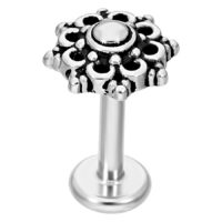 Labret argenté avec design Mandala sur fond blanc
