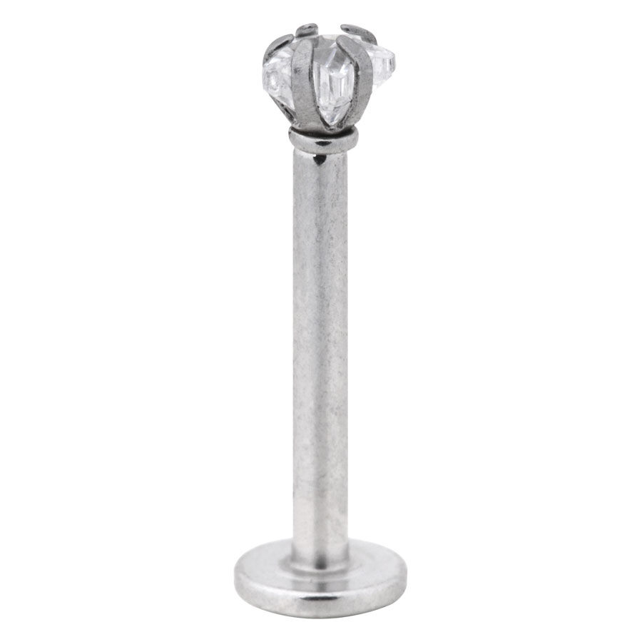 Labret Star Stone en acier chirurgical Labret argenté avec pointe cristalline sur fond blanc