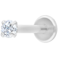 Labret rond en cristal en acier chirurgical Labret argenté avec cristal rond sur fond blanc