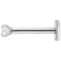 Labret rond en cristal en acier chirurgical Labret argenté avec cristal rond et clair sur fond blanc