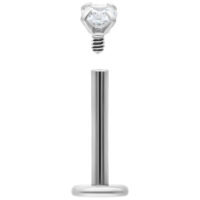 Labret en argent avec cristal rond Labret en argent en acier chirurgical 316L avec cristal clair sur fond blanc