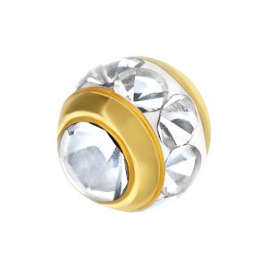 Embout de piercing doré avec cristaux clairs sur fond blanc