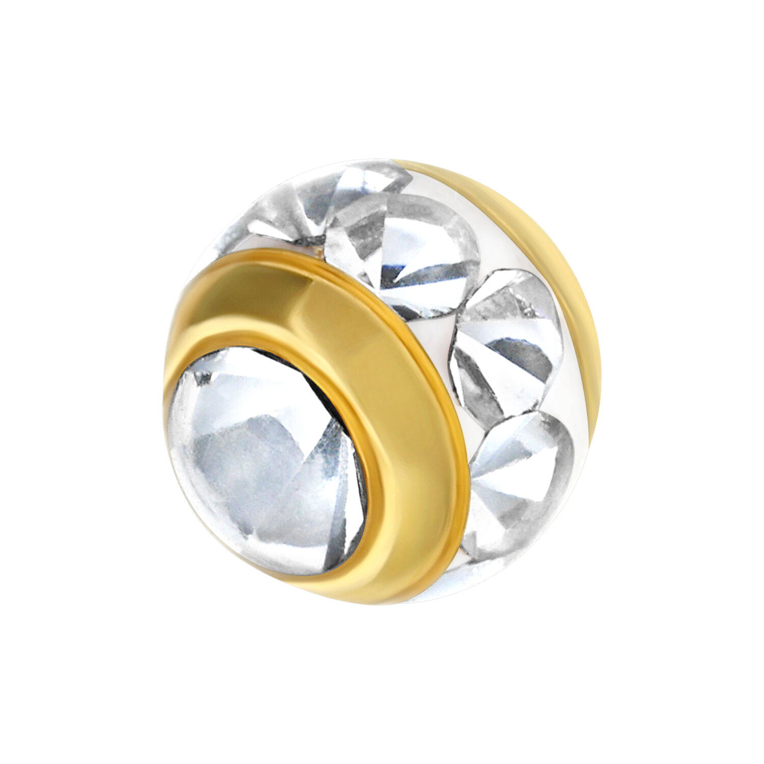 Embout de piercing doré avec cristaux Embout de piercing doré avec cristaux clairs sur fond blanc