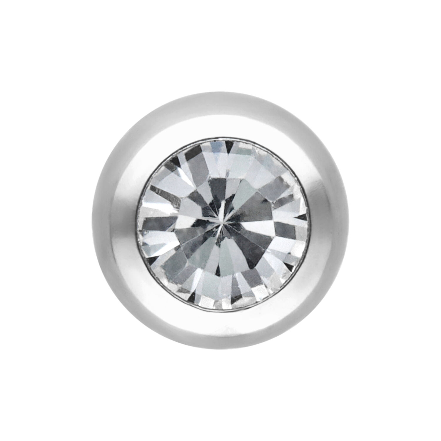 Embout de piercing facetté avec cristal clair Embout de piercing facetté en argent avec cristal clair sur fond blanc