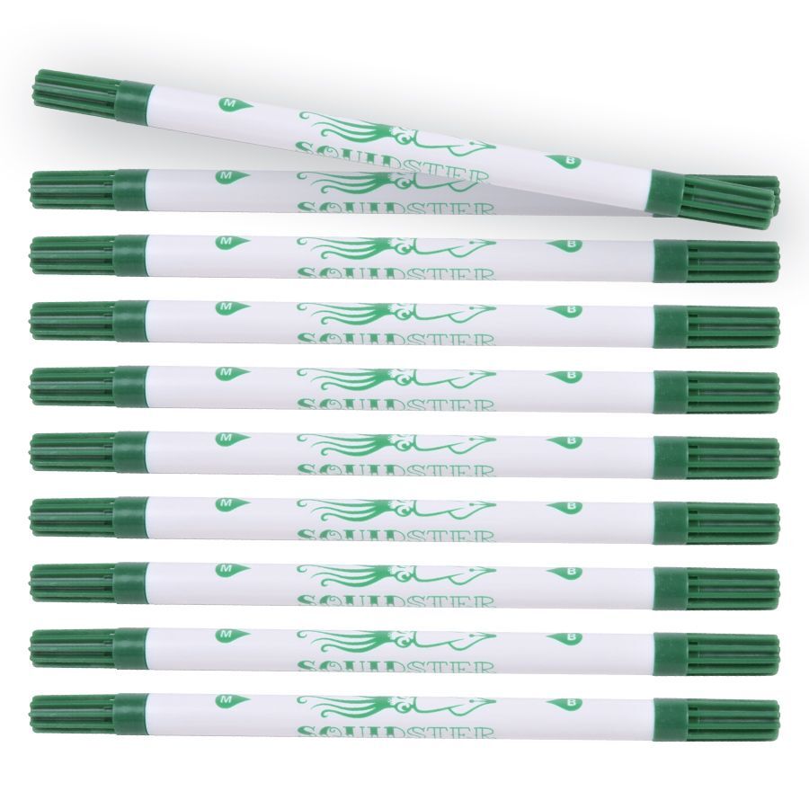 Tattoo Squidster Non Stérile Vert Set de 10 Dix stylos Tattoo Squidster verts sur fond blanc