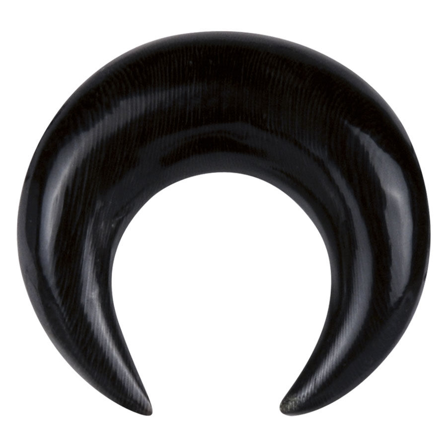 Croissant d'Étirement Noir en Corne Croissant noir en corne pour piercings d'oreille sur fond blanc