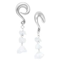 Rocks poids d'oreille en acier chirurgical argenté Poids d'oreille argentés en acier chirurgical avec pierres pendantes sur fond blanc