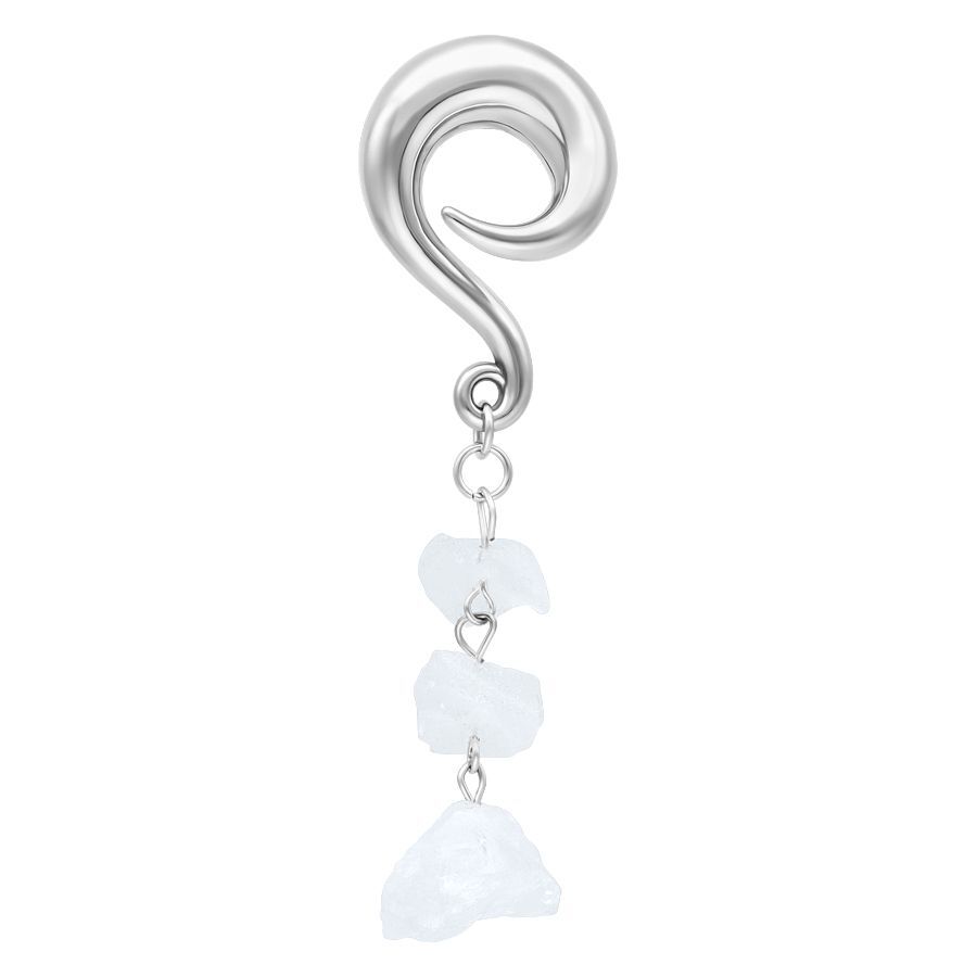 Rocks poids d'oreille argent 10mm Poids d'oreille argenté en forme de spirale avec pendentif de trois pierres blanches