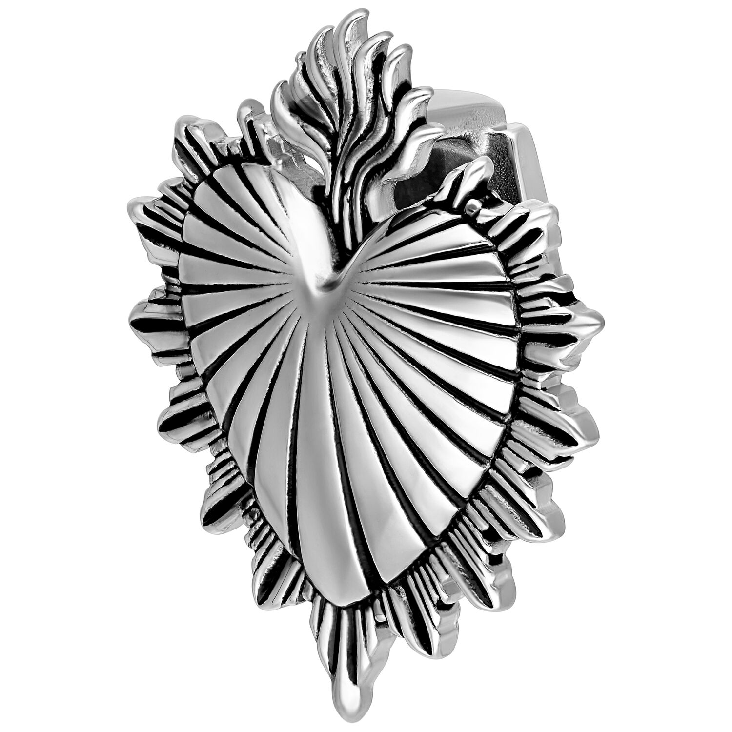 Poids d'oreille Sacred Heart argenté, 14 mm Poids d'oreille Sacred Heart argenté en acier chirurgical sur fond blanc