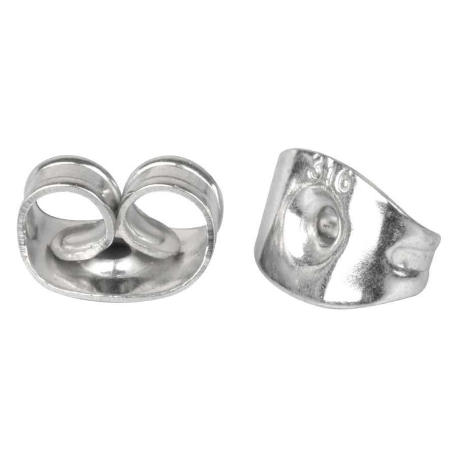 Fermoir de boucle d'oreille en acier chirurgical argenté Deux fermoirs de boucle d'oreille en acier chirurgical 316L argentés sur fond blanc