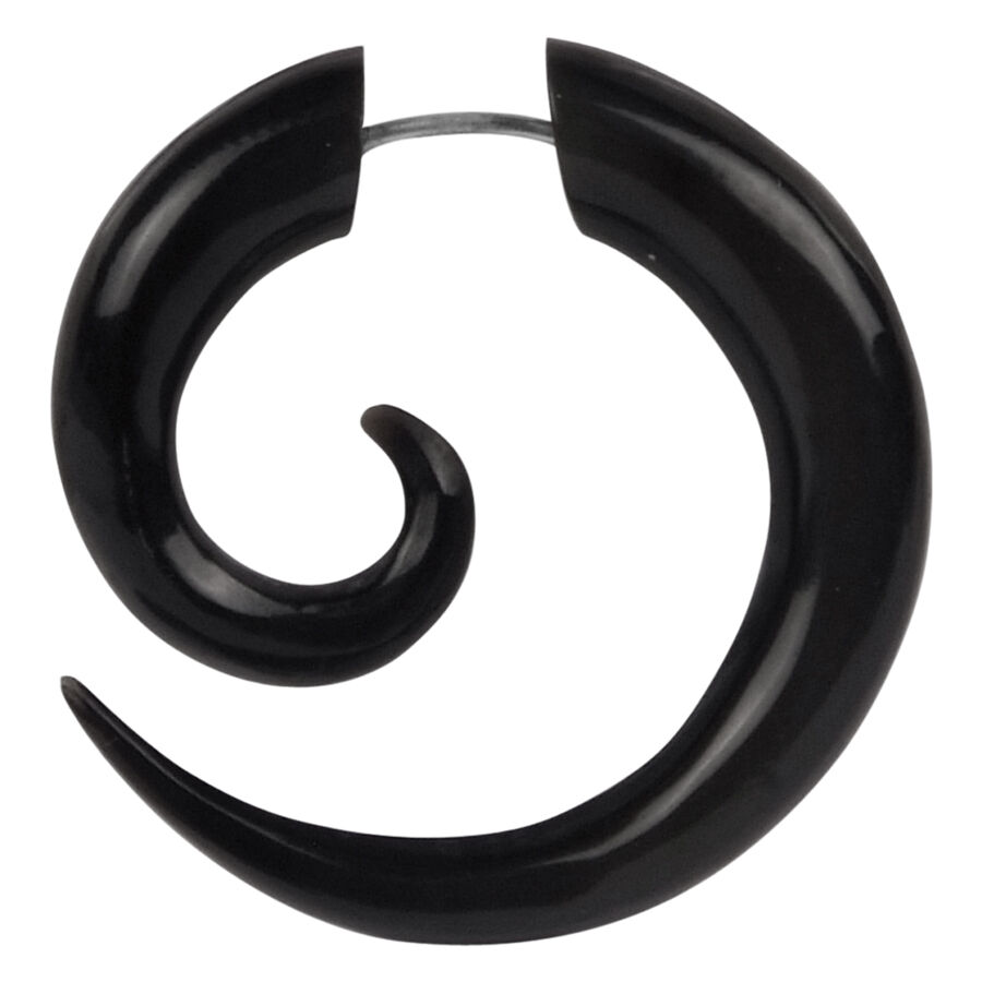 Spirale en corne de buffle 1,6 mm Boucle d'oreille spirale noire en corne, 1,6 mm d'épaisseur, sur fond blanc