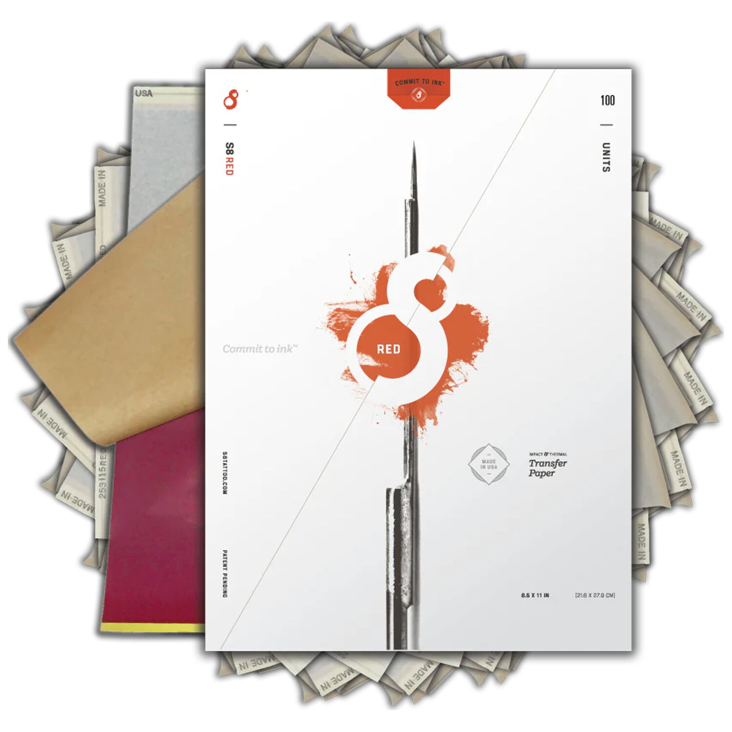 Paquet de papier à pochoirs RED Tattoo, blanc avec logo rouge, 100 feuilles