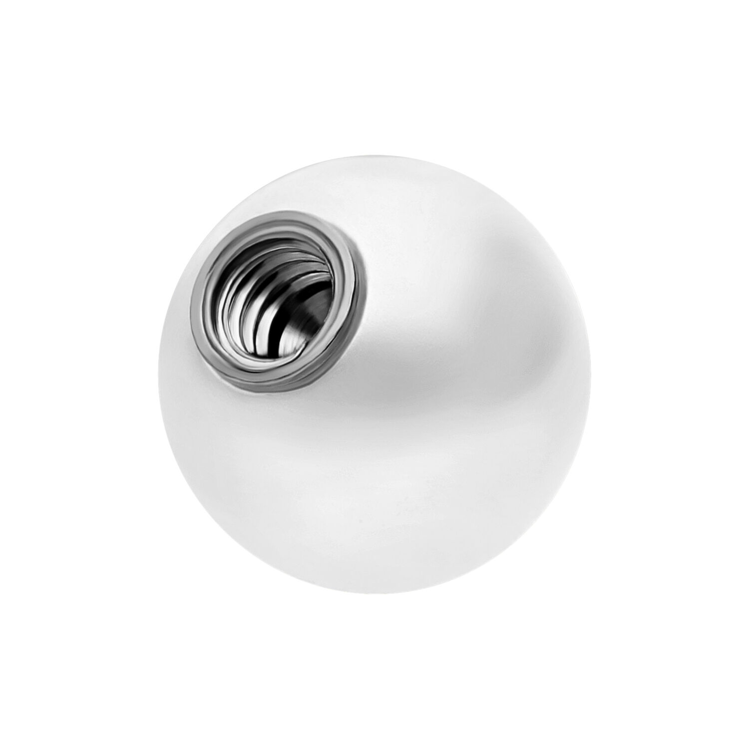 Perle synthétique argentée en titane Perle synthétique argentée avec filetage interne sur fond blanc