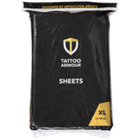 Tattoo Armour XL feuilles paquet de 10 Emballage noir avec détails dorés et blancs, logo Tattoo Armour et taille XL