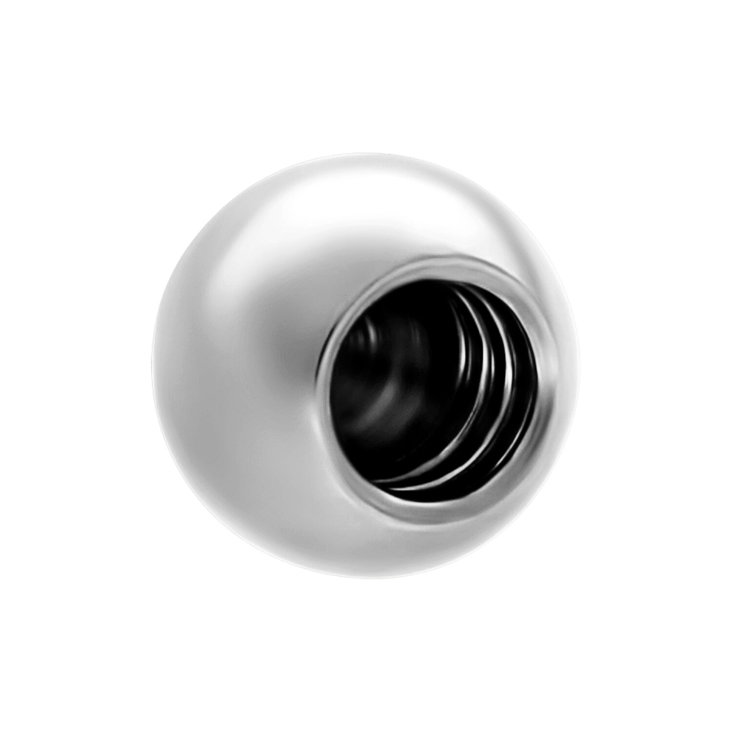 Boule de piercing argentée avec filetage interne Boule argentée en acier chirurgical avec filetage interne sur fond blanc