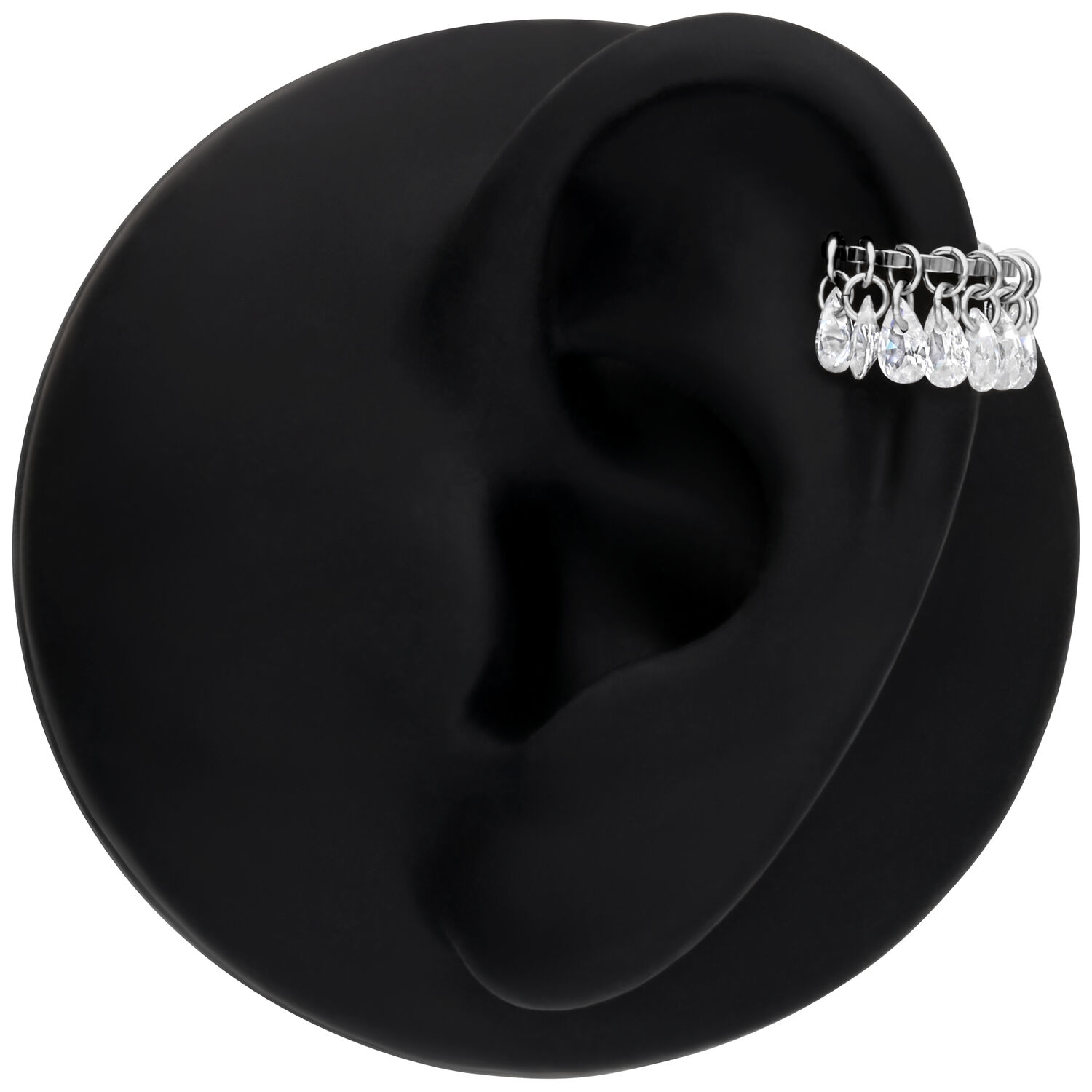 Clicker en cristal argenté avec pendentifs clairs Clicker argenté avec cristaux clairs sur présentoir noir